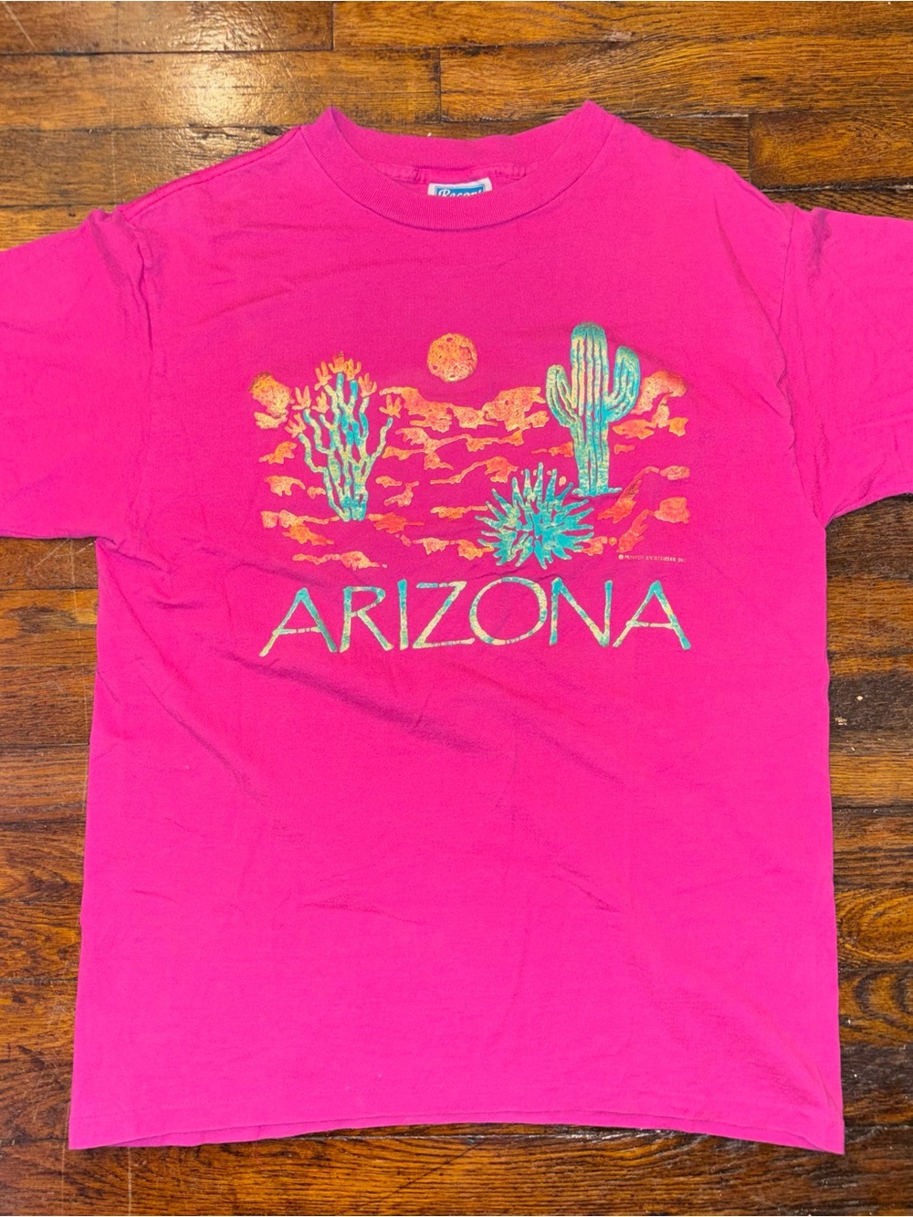 Vintage 90s Arizona Graphic w Gold Dusting Short Sleeve Tee Hot Pink Adult XL
